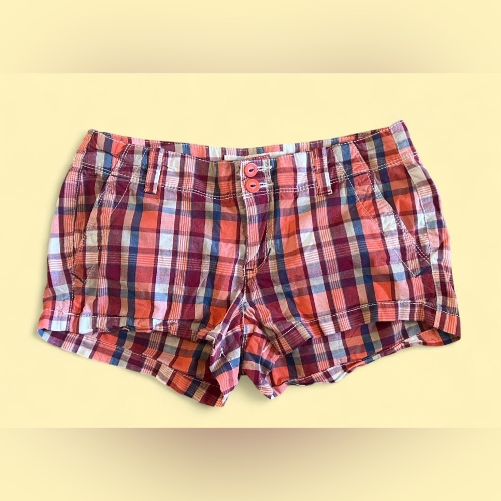 Aeropostale Plaid Shorts Size 3/4 Orange Blue Low Rise